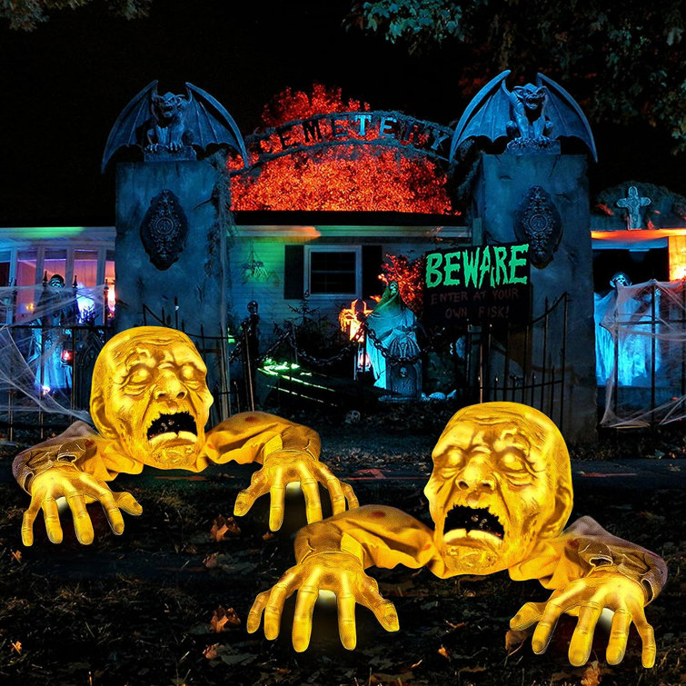 Halloween Outdoor Decoration Groundbreaker Skeleton Zombie Stakes With Light Scary Creepy Graveyard Halloween Decor For Yard Lawn Garden Indoor